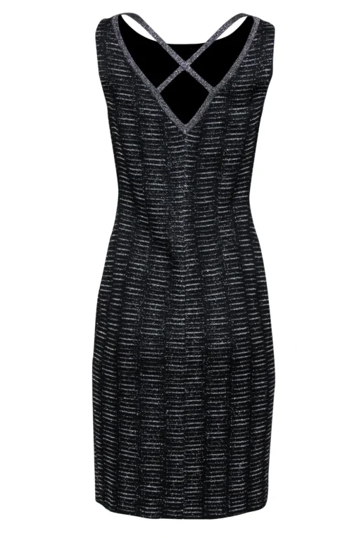 St. John - Black & Silver Cross-Back Sheath Dress Sz 4