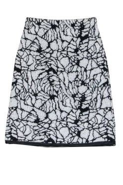 St. John - Black & White Knit A-Line Midi Skirt w/ Rhinestones Sz 6