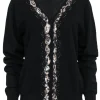 St. John - Black Cashmere Cardigan w/ Printed Silk Trim Sz XL