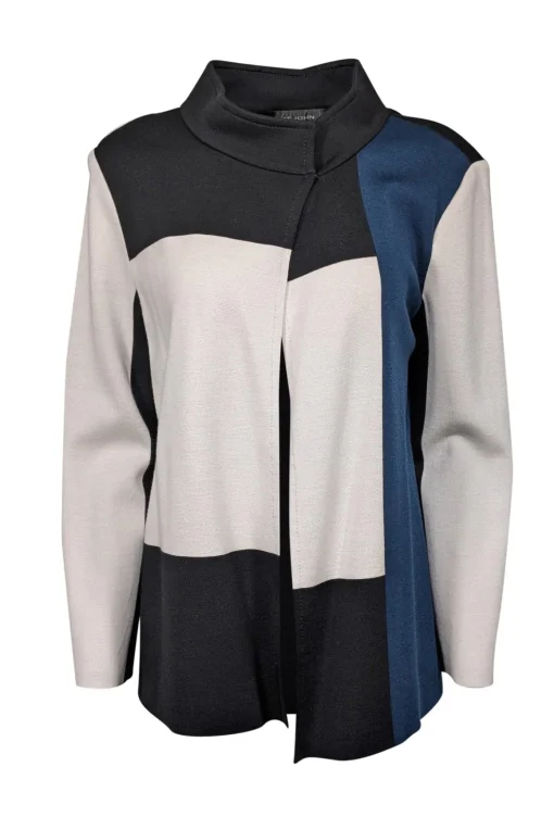 St. John - Black, Cream, & Teal Open Front Jacket Sz 14