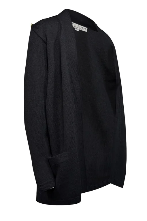 St. John - Black Knit Cardigan w/ Gold Buttons Sz P