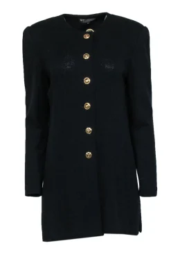 St. John - Black Knit Decorative Button Jacket Sz M