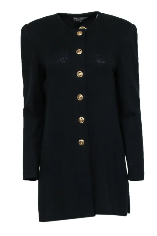 St. John - Black Knit Decorative Button Jacket Sz M