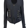 St. John - Black Knit Jacket w/ Embellished Ribbon Detail Sz 10
