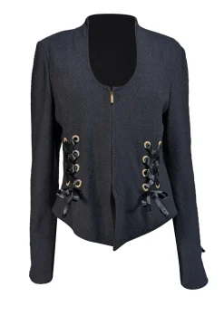 St. John - Black Knit Jacket w/ Embellished Ribbon Detail Sz 10