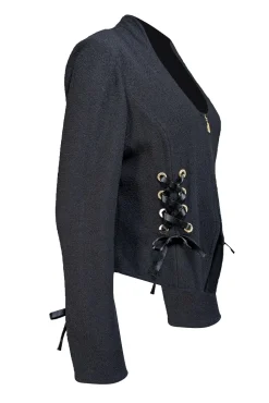St. John - Black Knit Jacket w/ Embellished Ribbon Detail Sz 10