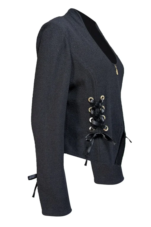 St. John - Black Knit Jacket w/ Embellished Ribbon Detail Sz 10