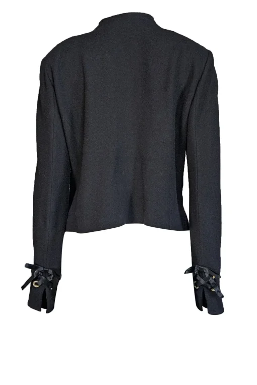 St. John - Black Knit Jacket w/ Embellished Ribbon Detail Sz 10
