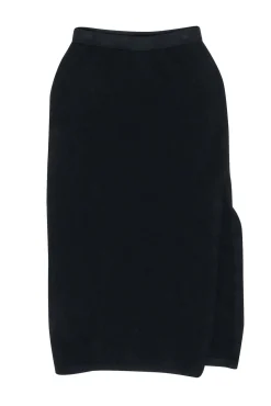 St. John - Black Knit Midi Pencil Skirt w/ Side Slit Sz 2