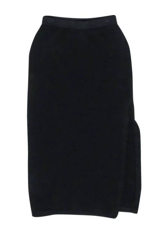 St. John - Black Knit Midi Pencil Skirt w/ Side Slit Sz 2