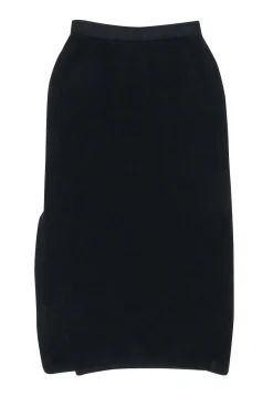 St. John - Black Knit Midi Pencil Skirt w/ Side Slit Sz 2