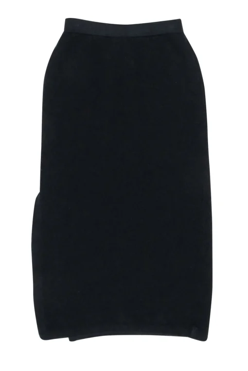 St. John - Black Knit Midi Pencil Skirt w/ Side Slit Sz 2