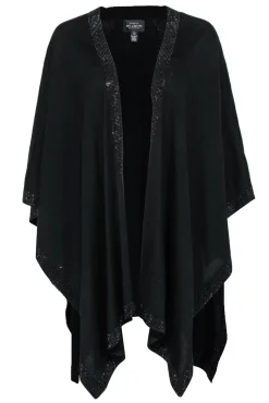 St. John - Black Knit Open Poncho w/ Jeweled Trim OS