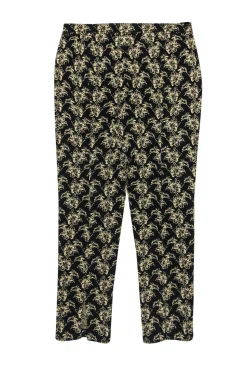 St. John - Black Knit Tapered Leg Pants w/ Gold Flowers Sz 4