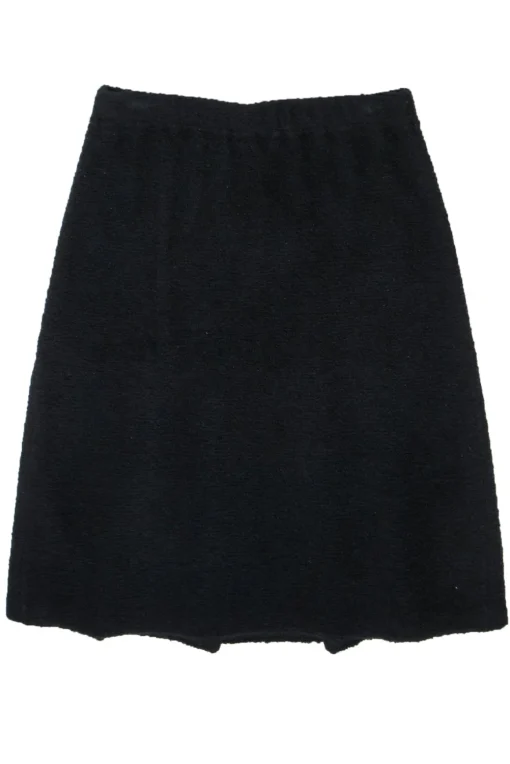 St. John - Black Knit Wool Blend Midi Skirt w/ Back Flounce Sz 10