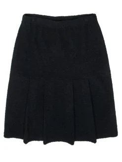 St. John - Black Knit Wool Blend Midi Skirt w/ Back Flounce Sz 10