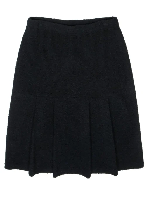 St. John - Black Knit Wool Blend Midi Skirt w/ Back Flounce Sz 10