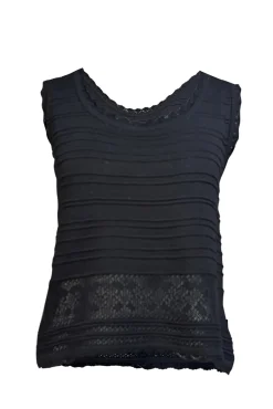 St. John - Black Sleeveless Knit Top w/ Crochet Hem Sz L