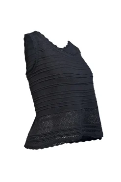 St. John - Black Sleeveless Knit Top w/ Crochet Hem Sz L