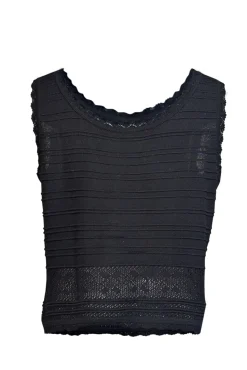 St. John - Black Sleeveless Knit Top w/ Crochet Hem Sz L
