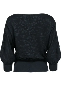 St. John - Black w/ White Leopard Face & Print Knit Top Sz S