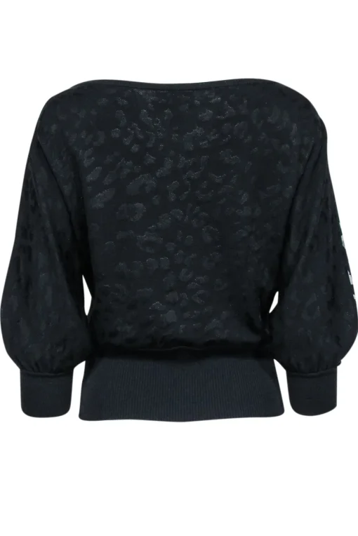 St. John - Black w/ White Leopard Face & Print Knit Top Sz S
