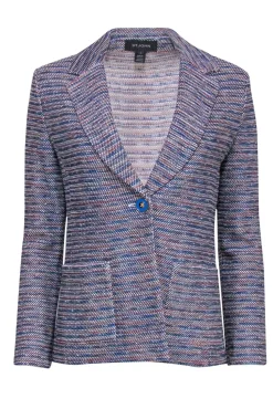 St. John - Blue & Pink Marbled Textured Knit Single Button Blazer Sz 2