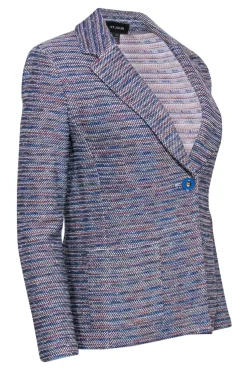 St. John - Blue & Pink Marbled Textured Knit Single Button Blazer Sz 2
