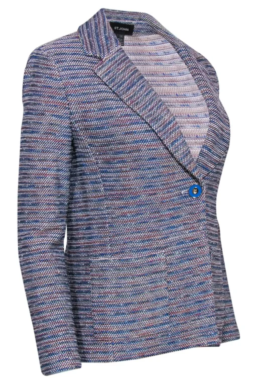 St. John - Blue & Pink Marbled Textured Knit Single Button Blazer Sz 2