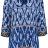St. John - Blue, White & Gold Print Long Sleeve Knit Top Sz M