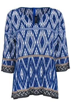 St. John - Blue, White & Gold Print Long Sleeve Knit Top Sz M