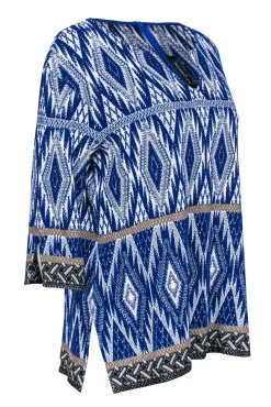 St. John - Blue, White & Gold Print Long Sleeve Knit Top Sz M