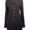 St. John - Brown & Blue Knit Jacket w/ Gold Floral Buttons Sz 12