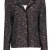 St. John - Brown Marbled Knit Blazer w/ Floral Applique Sz 12