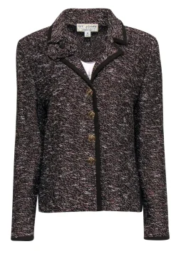 St. John - Brown Marbled Knit Blazer w/ Floral Applique Sz 12
