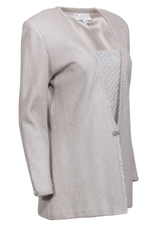 St. John - Champagne Gold Metallic Knit Jacket w/ Detachable Front Panel Sz 10