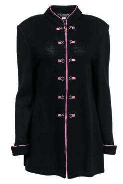 St. John - Long Black Knit Sweater w/ Decorative Buttons Sz 14