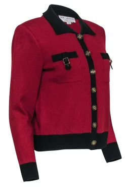 St. John - Maroon Cardigan w/ Black Contrast Trim Sz 4