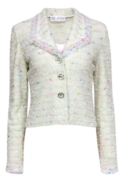 St. John - Pastel Mint Green Knit Blazer w/ Multicolor Stitching Sz S