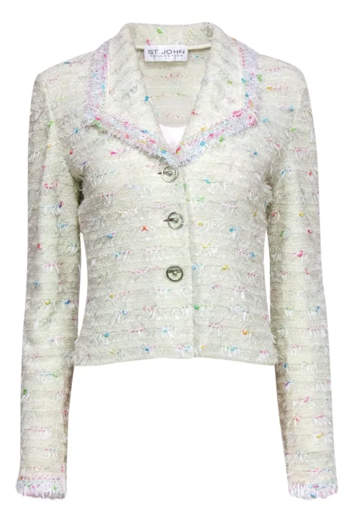 St. John - Pastel Mint Green Knit Blazer w/ Multicolor Stitching Sz S