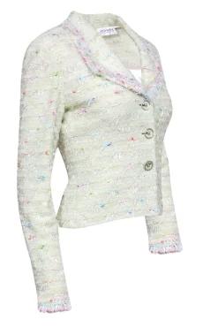 St. John - Pastel Mint Green Knit Blazer w/ Multicolor Stitching Sz S