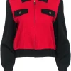 St. John - Red & Black Colorblocked Knit Zip-Up Jacket Sz P