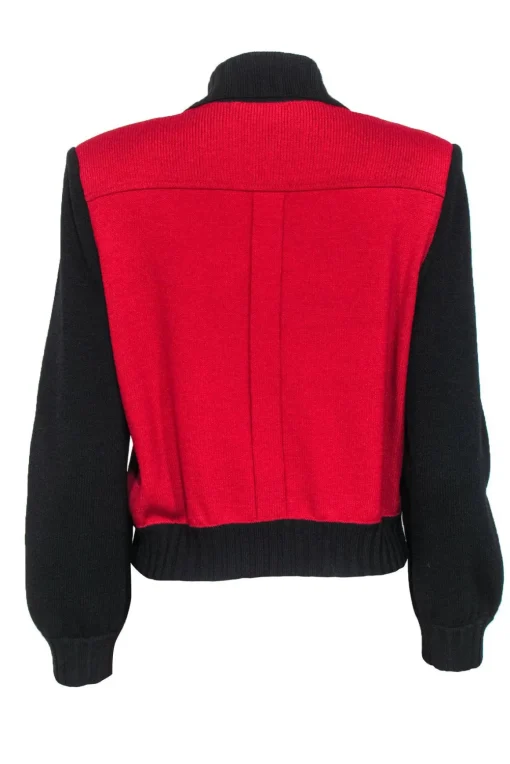 St. John - Red & Black Colorblocked Knit Zip-Up Jacket Sz P