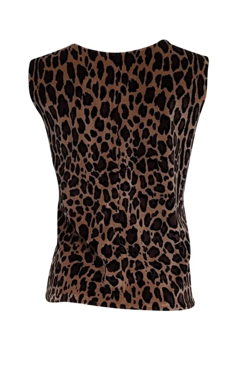 St. John - Tan & Black Leopard Print Velvet Tank Sz L
