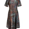 St. John - Teal, Red, Blue, & Black Printed Silk & Wool Blend Dress Sz 8