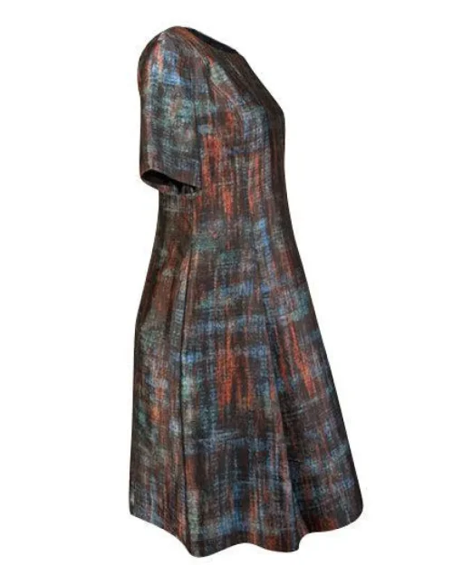 St. John - Teal, Red, Blue, & Black Printed Silk & Wool Blend Dress Sz 8