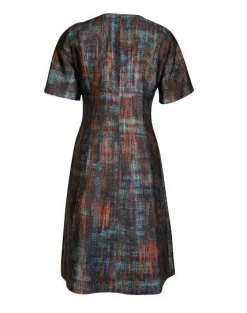 St. John - Teal, Red, Blue, & Black Printed Silk & Wool Blend Dress Sz 8