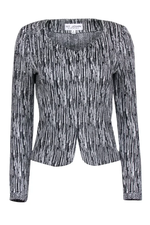 St. John - White & Black Metallic Knit Jacket w/ Rhinestones Sz 2