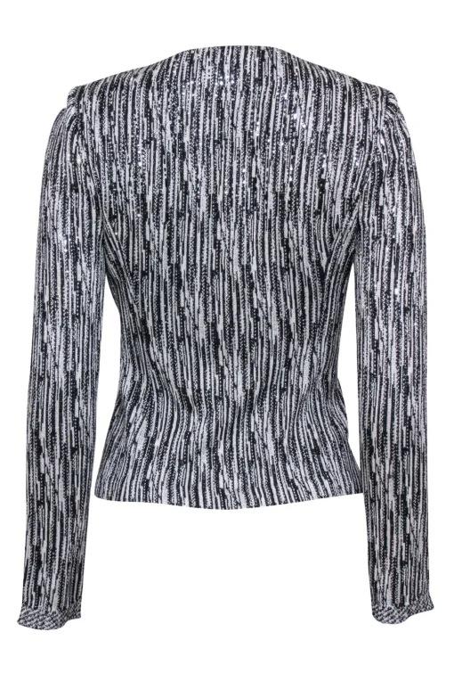 St. John - White & Black Metallic Knit Jacket w/ Rhinestones Sz 2