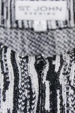 St. John - White & Black Metallic Knit Jacket w/ Rhinestones Sz 2